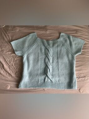 SHEIN baby blue Cable-Detail Scoop Neck Sweater